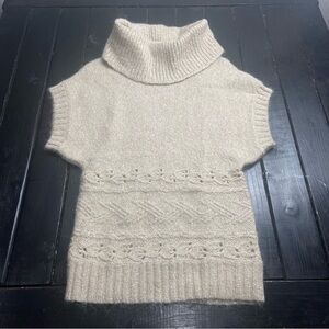 KAISELY Sz S Women's Sweater Short Kimono Sleeve Blend Wool Alpaca Cowl Neck Tan